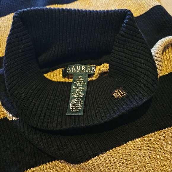 Lauren by Ralph Lauren - Black & gold long sleeve striped turtleneck sweater - Picture 12 of 12